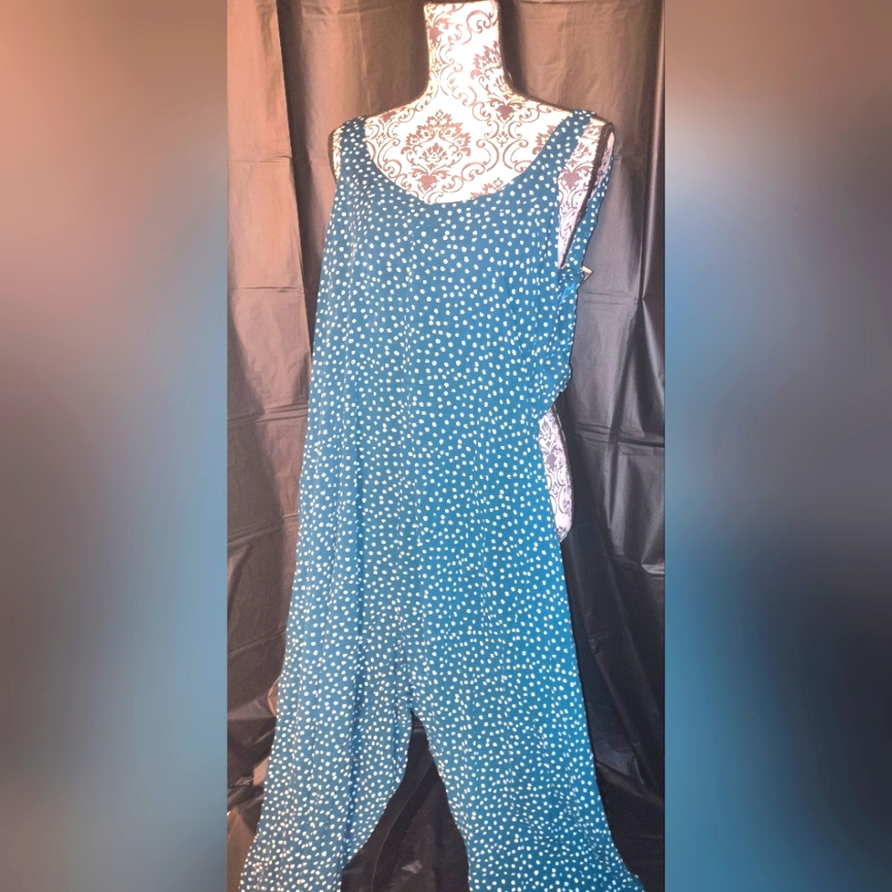 Teal Polka Dot Women's Palazzo Bottom Jump Suit